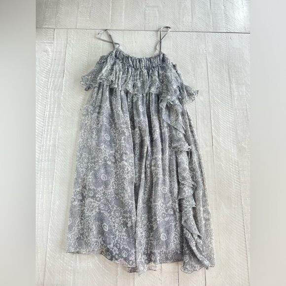 Max Studio Vintage Y2K 100% silk Floral Babydoll Boho Midi dress grey size Large - Picture 1 of 5